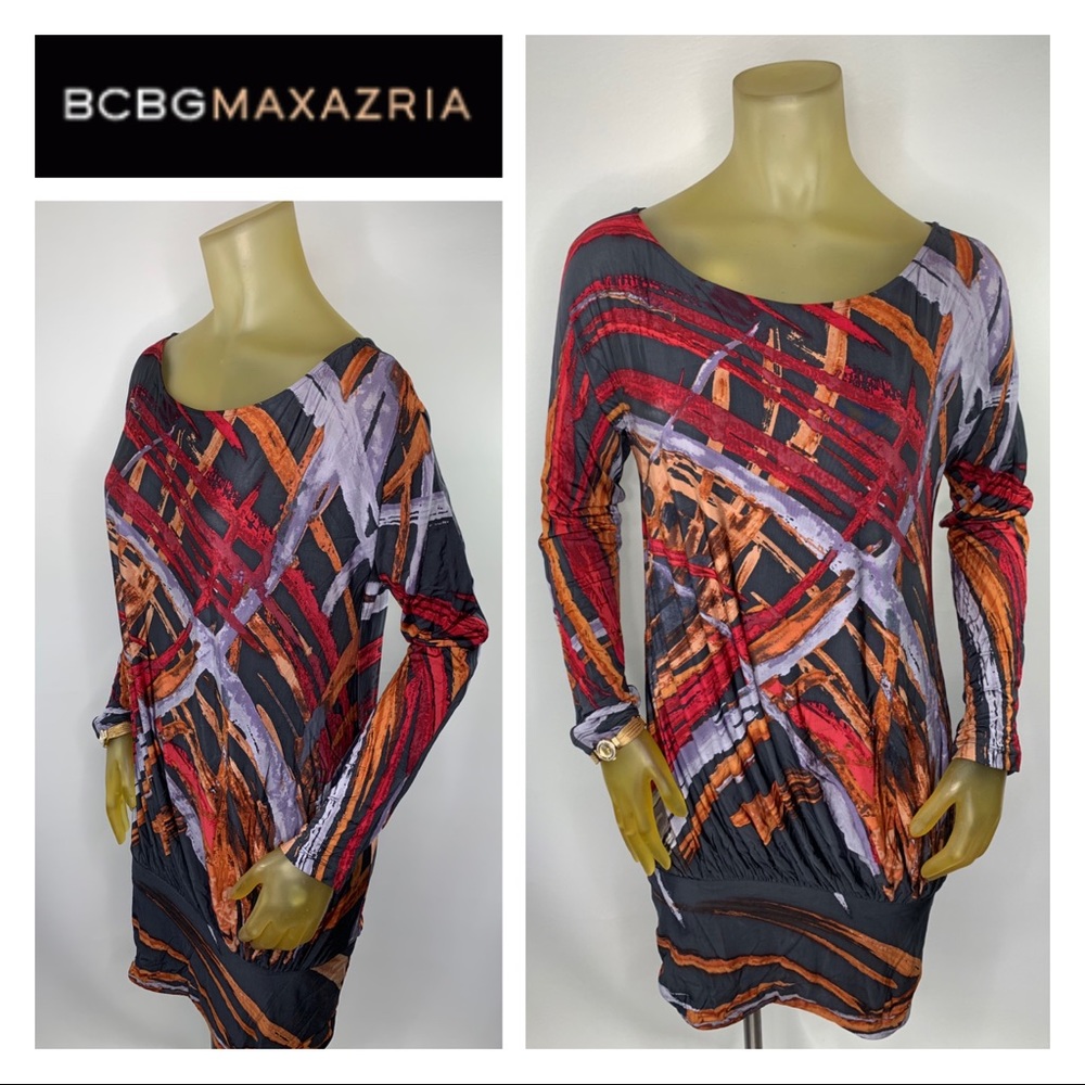 BCBG MAXAZRIA Gray Red Drop Waist Dress M 8 10